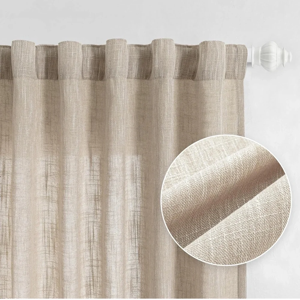 Cotton Curtains for Living Room Farmhouse Semi Sheer Light Filtering 50x84 x2
